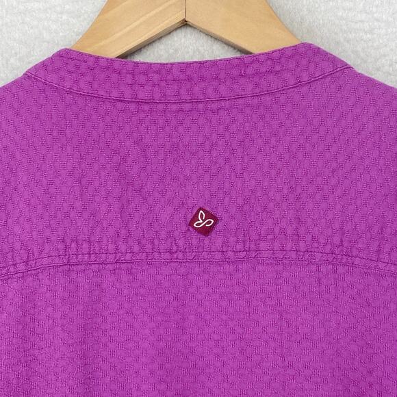 PRANA Top Womens M Cotton Textured Shirt Pintuck Boho Peasant Button Up Purple - Picture 7 of 14